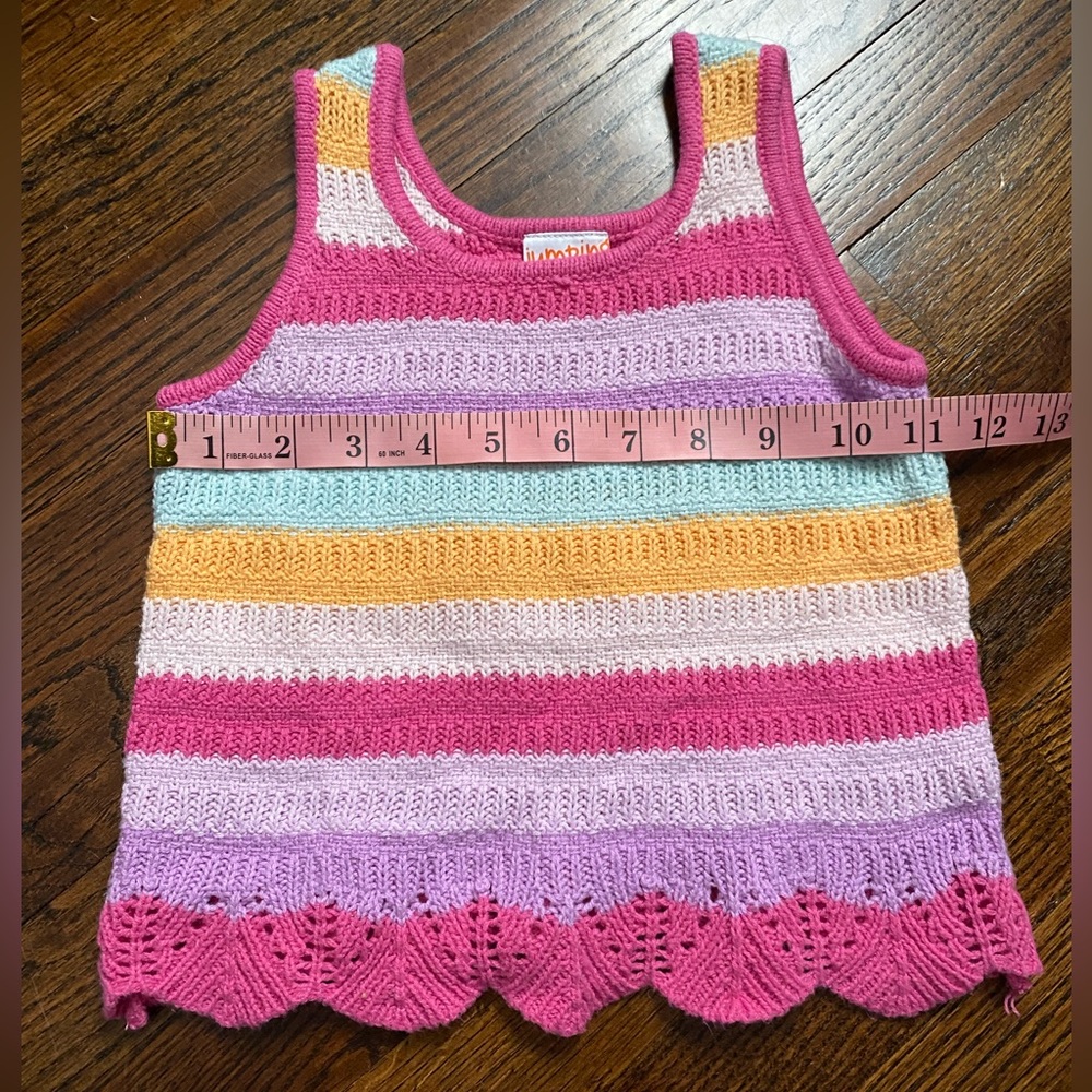 toddler girl 4T scalloped edge crochet knit top pastel stripes cotton blend tank - Picture 11 of 11